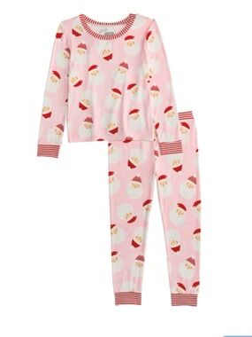 Mud Pie Pink Glow in the Dark Santa Face Pajama Set with Red Stripes
